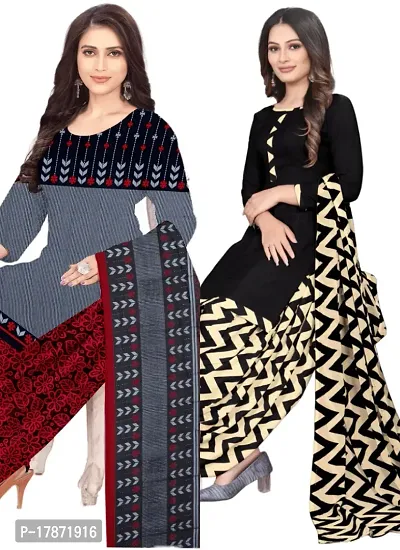 Grey  Black Crepe Printed Dress Material with Dupatta For Women (Combo pack of 2)