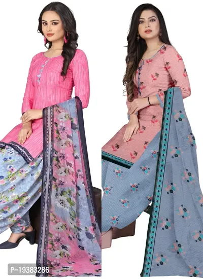 Pink  Pink Crepe Printed Dress Material with Dupatta For Women (Combo pack of 2)