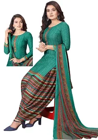 Elegant Turquoise Crepe Printed Dress Material with Dupatta For Women-thumb1