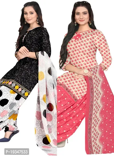 Black  Pink Crepe Printed Dress Material with Dupatta For Women (Combo pack of 2)