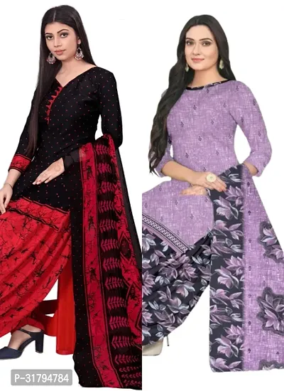 Elegant Multicoloured Cotton Printed Dress Material with Dupatta For Women (Combo Pack of 2)-thumb0