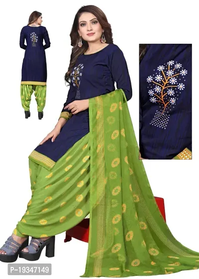 Blue  Navy Blue Crepe Printed Dress Material with Dupatta For Women (Combo pack of 2)-thumb3