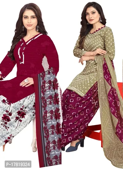 Elegant Multicoloured Crepe Digital Printed Dress Material with Dupatta For Women