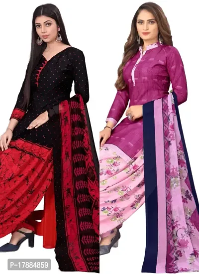 Black  Pink Crepe Printed Dress Material with Dupatta For Women (Combo pack of 2)