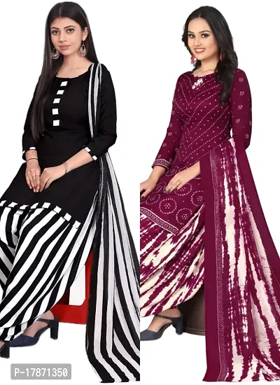Black  Maroon Crepe Printed Dress Material with Dupatta For Women (Combo pack of 2)