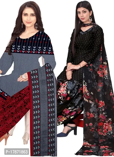 Grey  Black Crepe Printed Dress Material with Dupatta For Women (Combo pack of 2)