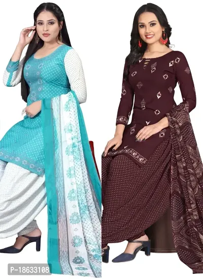 Sea Green  Wine Crepe Printed Dress Material with Dupatta For Women (Combo pack of 2)-thumb0