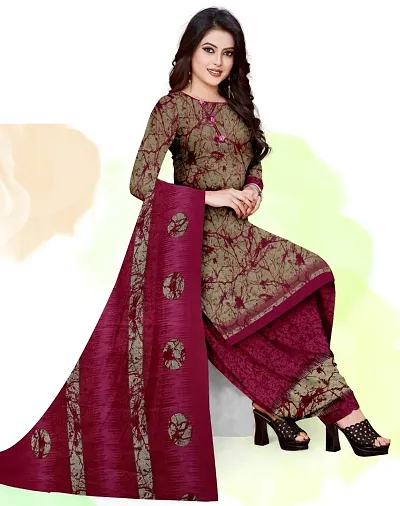 Elegant Crepe Ethnic Print Dress Material with Dupatta For Women