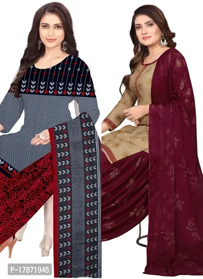 Grey  Beige Crepe Printed Dress Material with Dupatta For Women (Combo pack of 2)