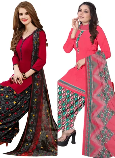 Stylish Crepe Digital Printed Unstitched Suits - Pack Of 2