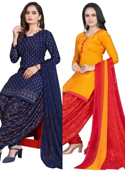 Stylish Crepe Digital Printed Unstitched Suits - Pack Of 2