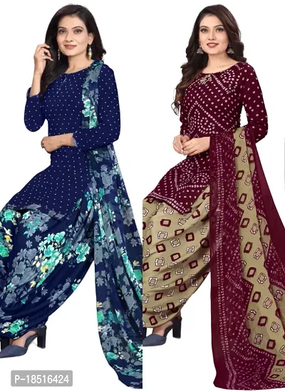 Navy Blue  Maroon Crepe Printed Dress Material with Dupatta For Women (Combo pack of 2)