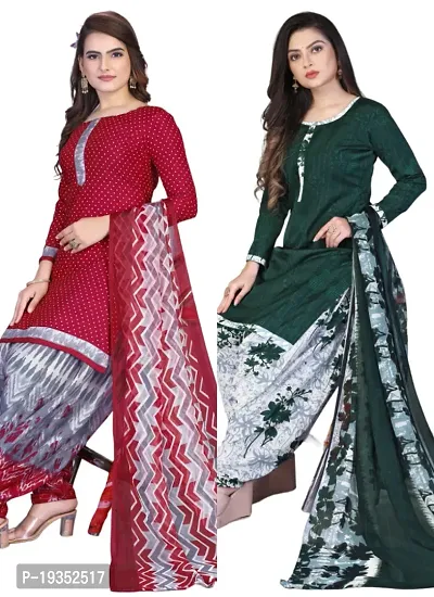 Maroon  Green Crepe Printed Dress Material with Dupatta For Women (Combo pack of 2)