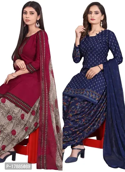 Maroon  Navy Blue Crepe Printed Dress Material with Dupatta For Women (Combo pack of 2)