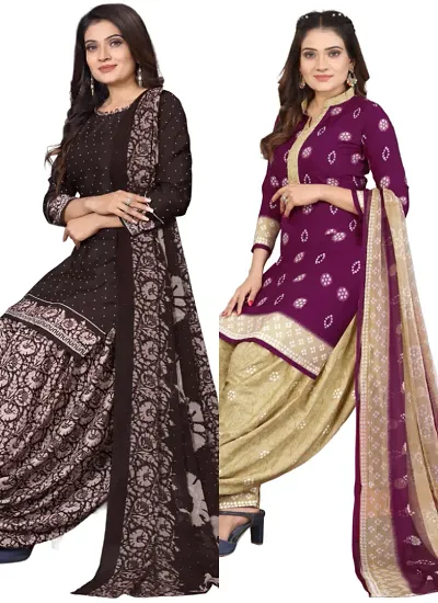 Stylish Crepe Digital Printed Unstitched Suits - pack of 2