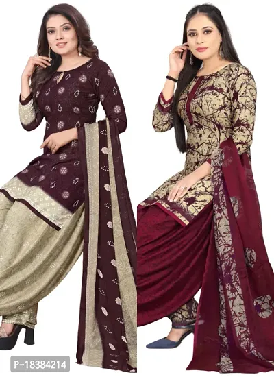 Wine  Beige Crepe Printed Dress Material with Dupatta For Women (Combo pack of 2)