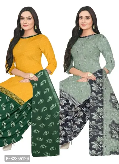 Elegant Cotton Printed Dress Material with Dupatta For Women - Pack of 2