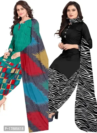 Turquoise  Black Crepe Printed Dress Material with Dupatta For Women (Combo pack of 2)-thumb0