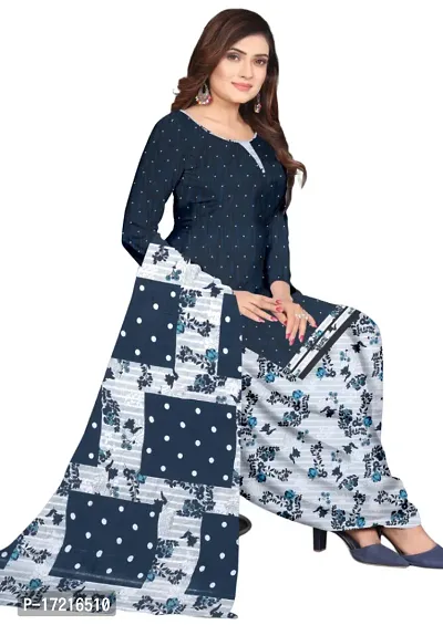 Elegant Multicoloured Crepe Printed Dress Material with Dupatta For Women-thumb0