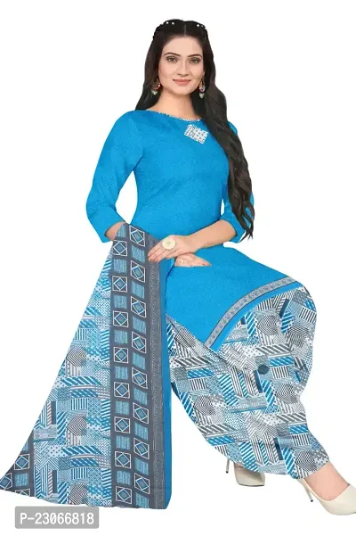 Elegant Blue Crepe Printed Dress Material with Dupatta For Women