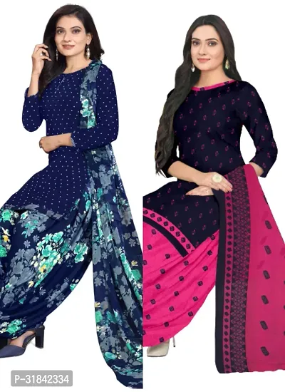 Elegant Multicoloured Cotton Printed Dress Material with Dupatta For Women (Combo Pack of 2)-thumb0