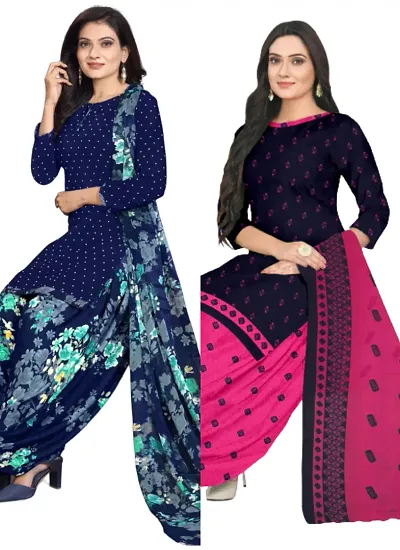 Stylish Cotton Blend Printed Unstitched Suits - Pack of 2