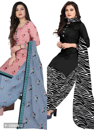 Pink  Black Crepe Printed Dress Material with Dupatta For Women (Combo pack of 2)