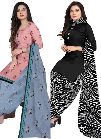 Stylish Crepe Printed Unstitched Suits - Pack Of 2