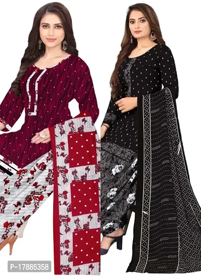 Maroon  Black Crepe Printed Dress Material with Dupatta For Women (Combo pack of 2)-thumb0