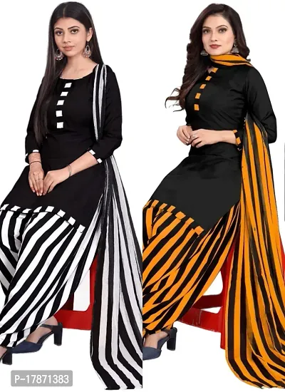 Black  Black Crepe Printed Dress Material with Dupatta For Women (Combo pack of 2)