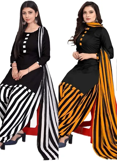 Elegant Crepe Digital Dress Material with Dupatta For Women