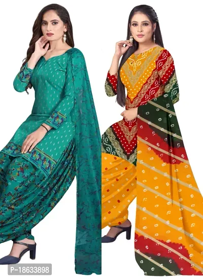 Teal  Multicolor Crepe Printed Dress Material with Dupatta For Women (Combo pack of 2)