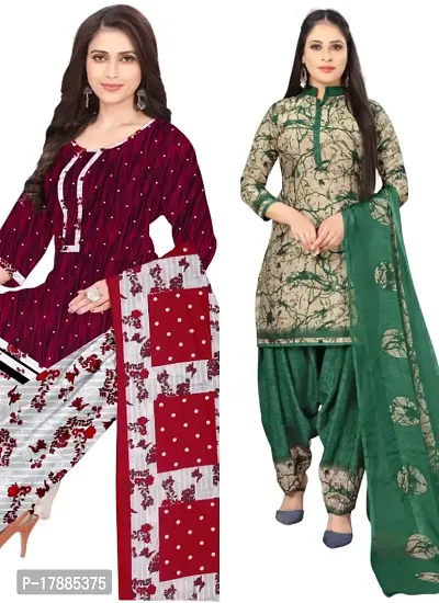 Maroon  Beige Crepe Printed Dress Material with Dupatta For Women (Combo pack of 2)