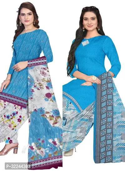 Elegant Multicoloured Cotton Printed Dress Material with Dupatta For Women - Pack of 2-thumb0