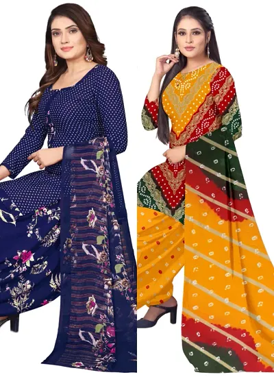 Stylish Crepe Printed Unstitched Suits - Pack Of 2