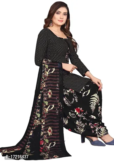 Elegant Black Crepe Printed Dress Material with Dupatta For Women-thumb0