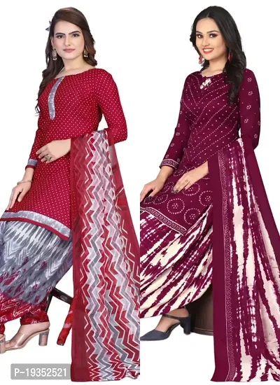 Maroon  Maroon Crepe Printed Dress Material with Dupatta For Women (Combo pack of 2)-thumb0