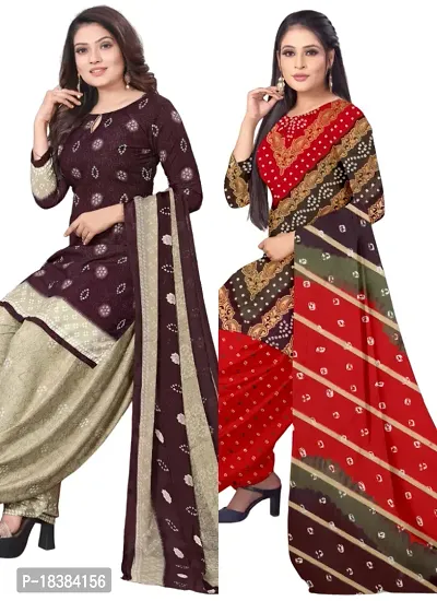 Wine  Multicolor Crepe Printed Dress Material with Dupatta For Women (Combo pack of 2)-thumb0