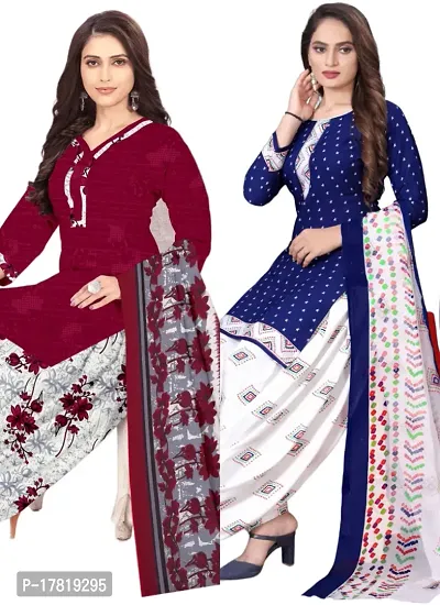 Elegant Multicoloured Crepe Digital Printed Dress Material with Dupatta For Women