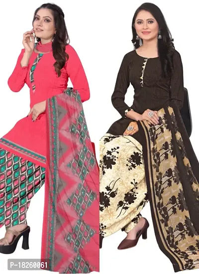 Pink  Brown Crepe Printed Dress Material with Dupatta For Women (Combo pack of 2)