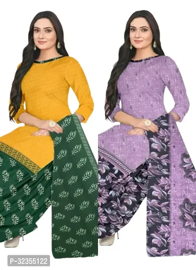 Elegant Cotton Printed Dress Material with Dupatta For Women - Pack of 2-thumb0