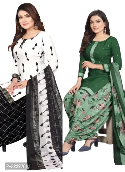 Elegant Multicoloured Cotton Printed Dress Material with Dupatta For Women (Combo Pack of 2)-thumb0