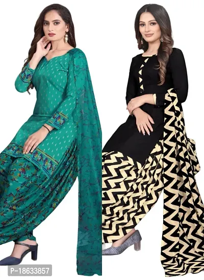 Teal  Black Crepe Printed Dress Material with Dupatta For Women (Combo pack of 2)