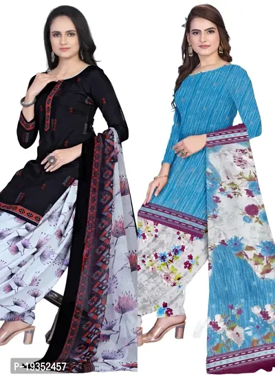 Navy Blue  Blue Crepe Printed Dress Material with Dupatta For Women (Combo pack of 2)