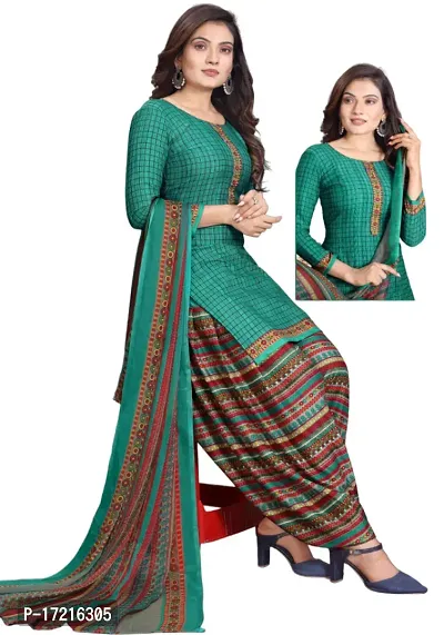 Elegant Turquoise Crepe Printed Dress Material with Dupatta For Women-thumb0