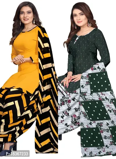 Yellow  Green Crepe Printed Dress Material with Dupatta For Women (Combo pack of 2)