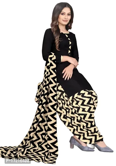 Elegant Black Crepe Printed Dress Material with Dupatta For Women-thumb0