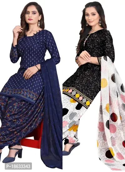 Navy Blue  Black Crepe Printed Dress Material with Dupatta For Women (Combo pack of 2)-thumb0