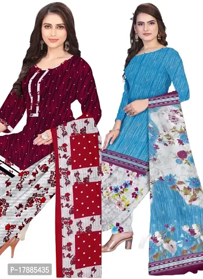 Maroon  Blue Crepe Printed Dress Material with Dupatta For Women (Combo pack of 2)