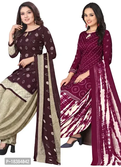 Wine  Maroon Crepe Printed Dress Material with Dupatta For Women (Combo pack of 2)